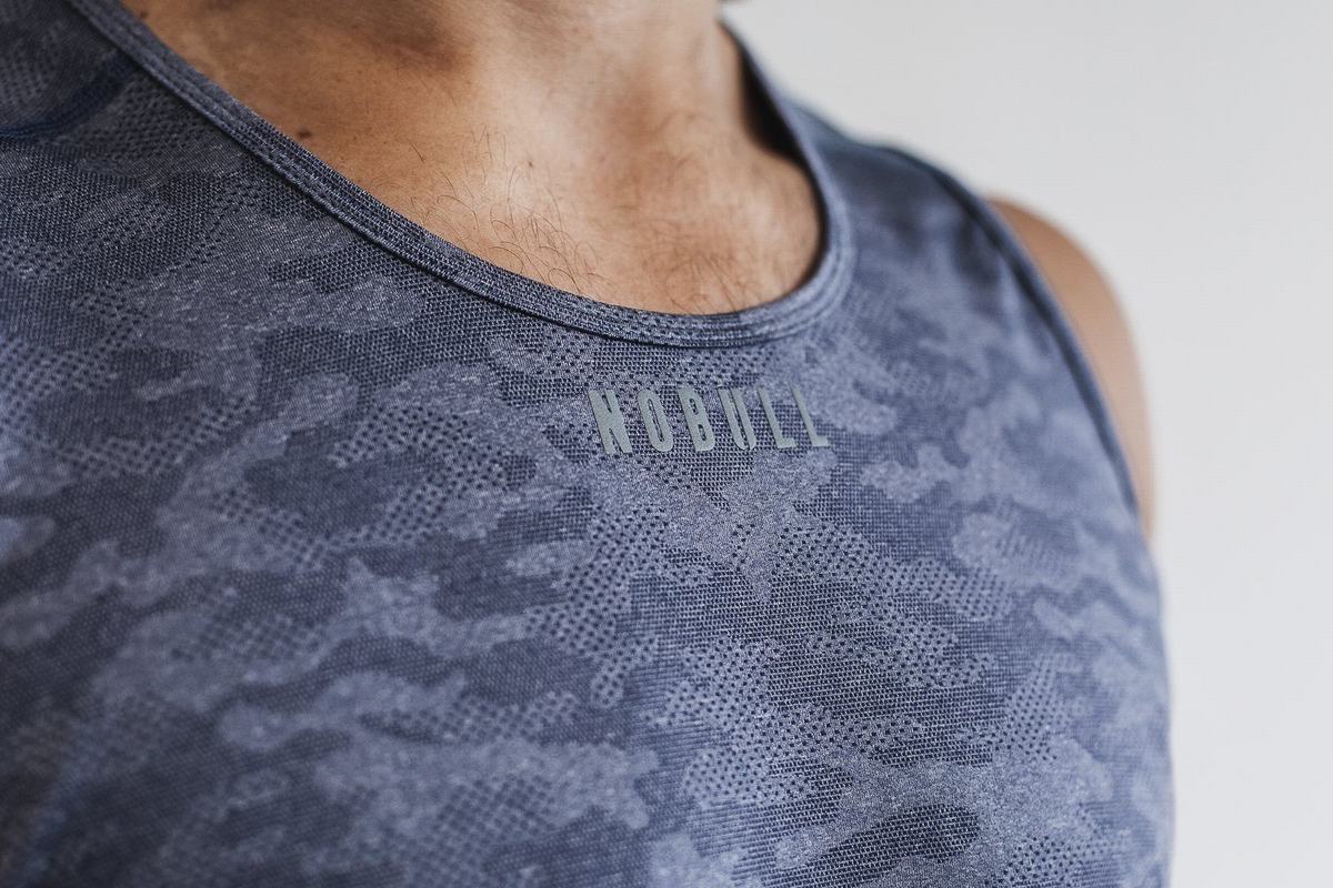 Debardeur Nobull Lightweight Textured Tank Homme Bleu Marine Camouflage | BC4293680