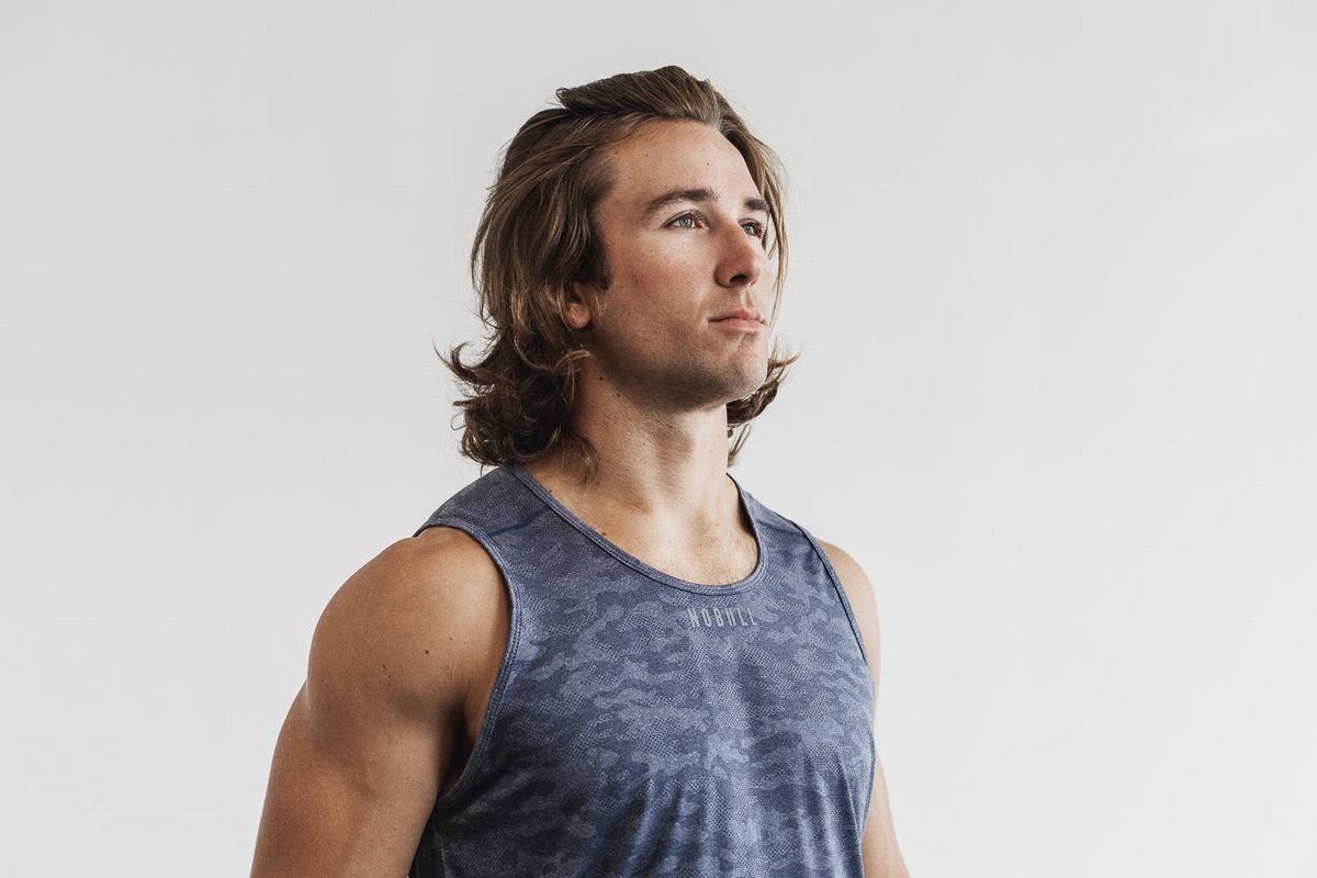 Debardeur Nobull Lightweight Textured Tank Homme Bleu Marine Camouflage | BC4293680