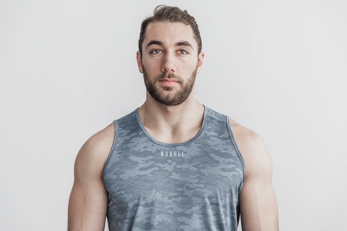 Debardeur Nobull Lightweight Textured Tank Homme Bleu Camouflage | MA2710846