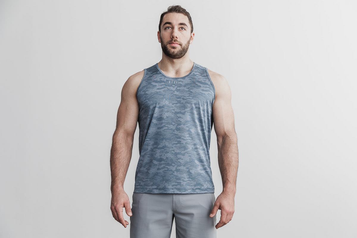 Debardeur Nobull Lightweight Textured Tank Homme Bleu Camouflage | MA2710846