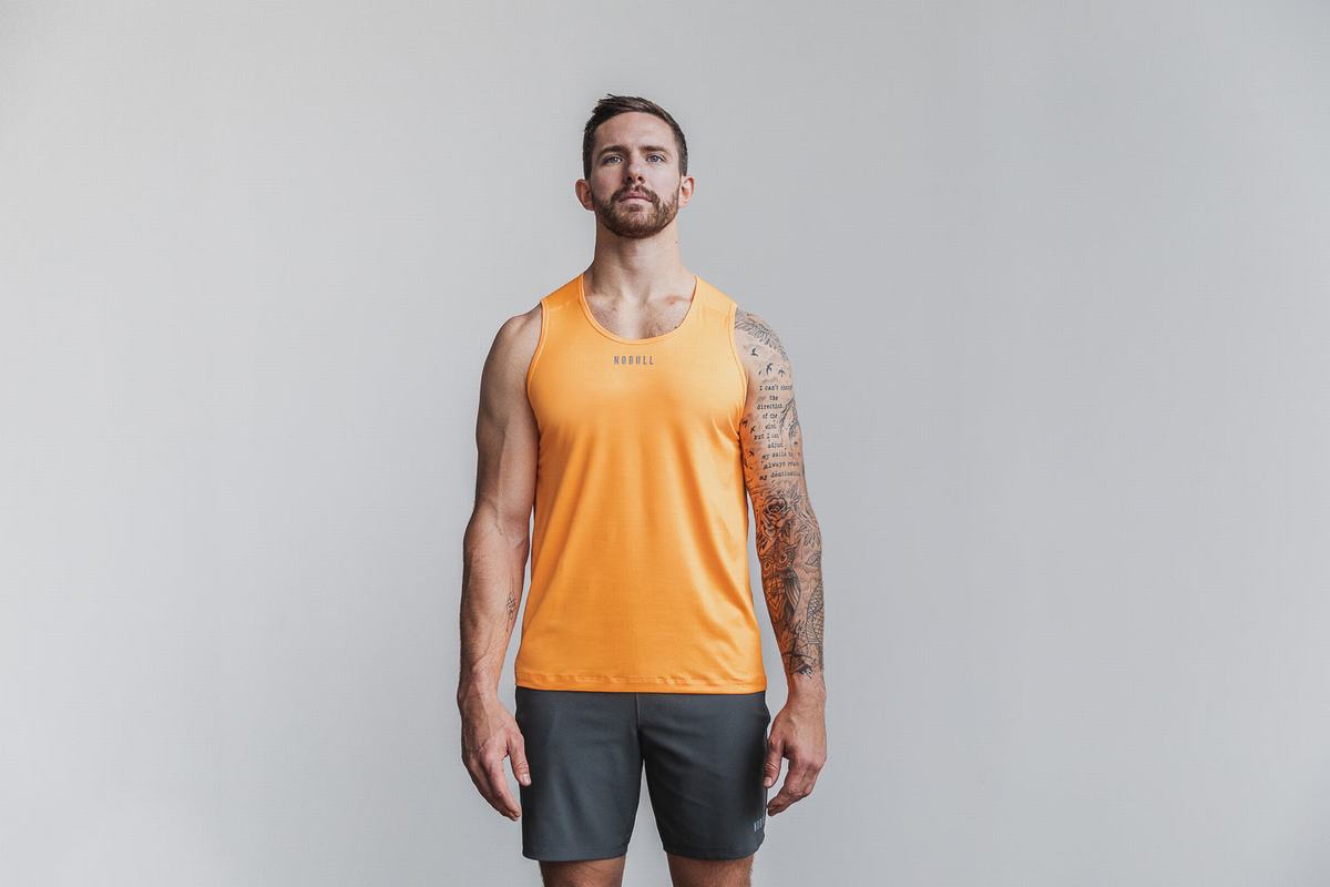 Debardeur Nobull Lightweight Textured Tank Neon Homme Orange Camouflage | QA9143872