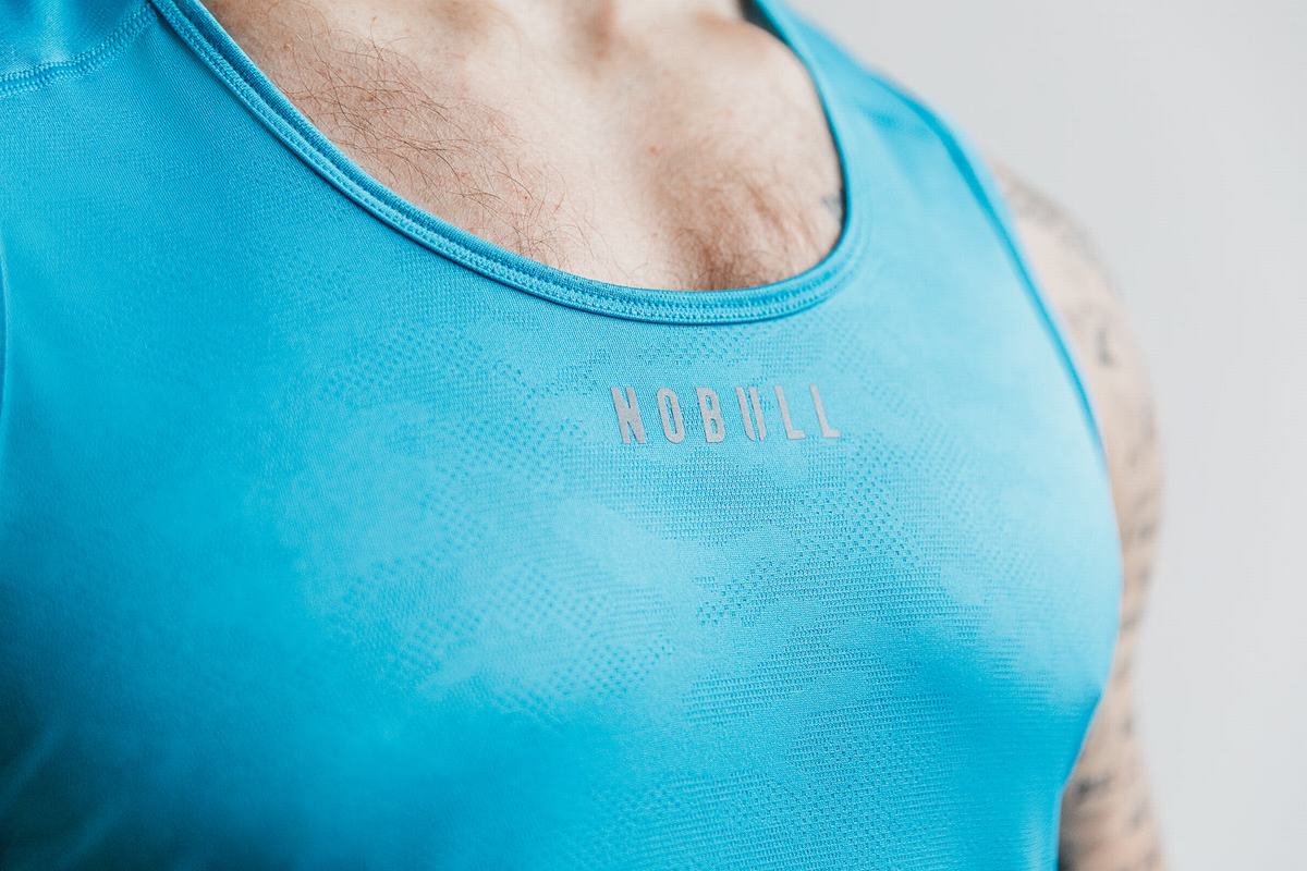 Debardeur Nobull Lightweight Textured Tank Neon Homme Bleu Camouflage | UP9146570