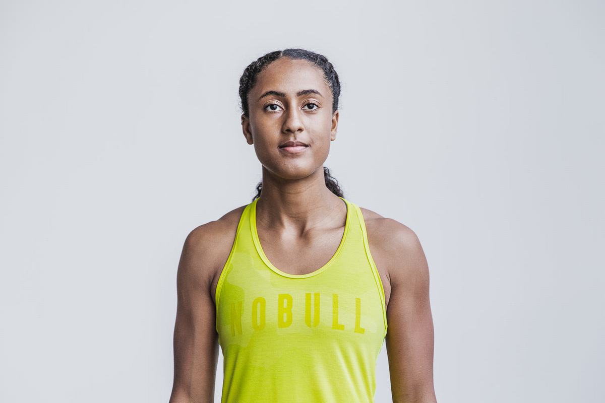 Debardeur Nobull Racerback Tank Neon Femme Jaune Camouflage | AJ4653190
