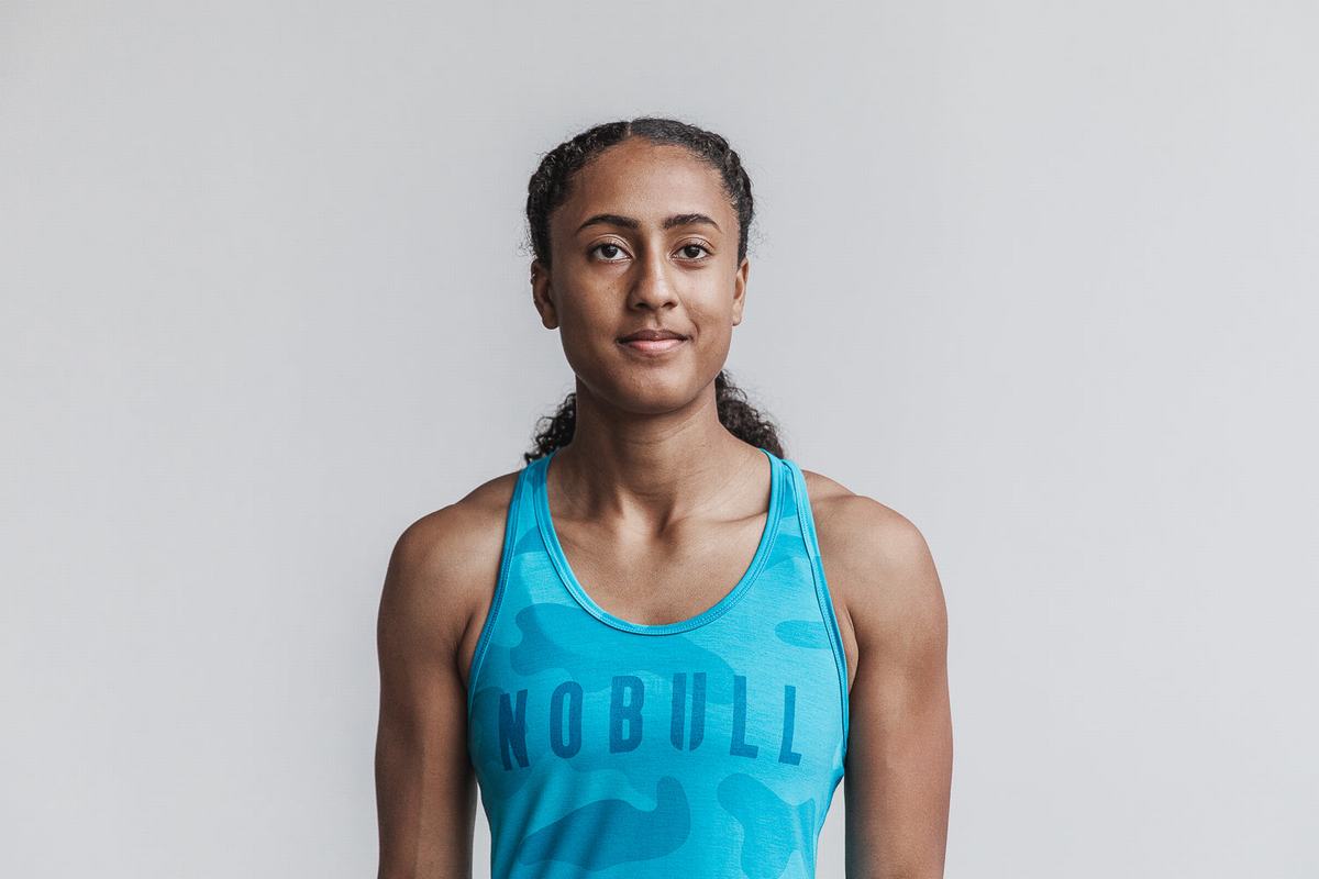 Debardeur Nobull Racerback Tank Neon Femme Bleu Camouflage | YQ0786951