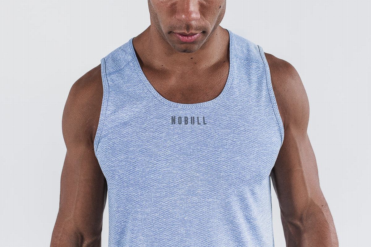 Debardeur Nobull Textured Tank Homme Bleu Clair | IS7063254