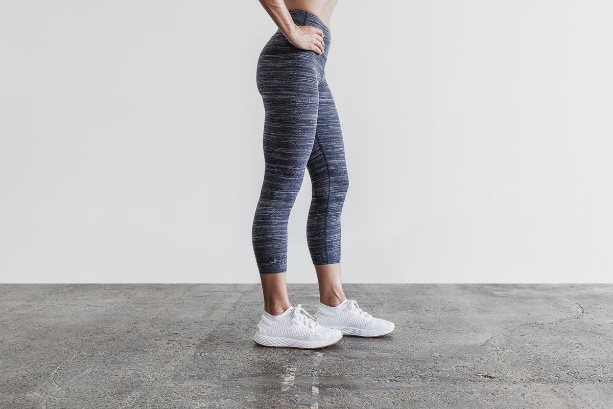 Leggings Nobull High-Rise Crop Melange Femme Bleu Marine | FV7032569