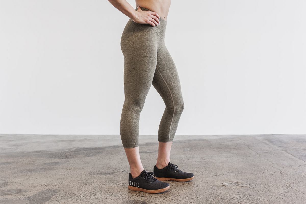 Leggings Nobull High-Rise Crop Plush Heather Femme Kaki | FB0364571