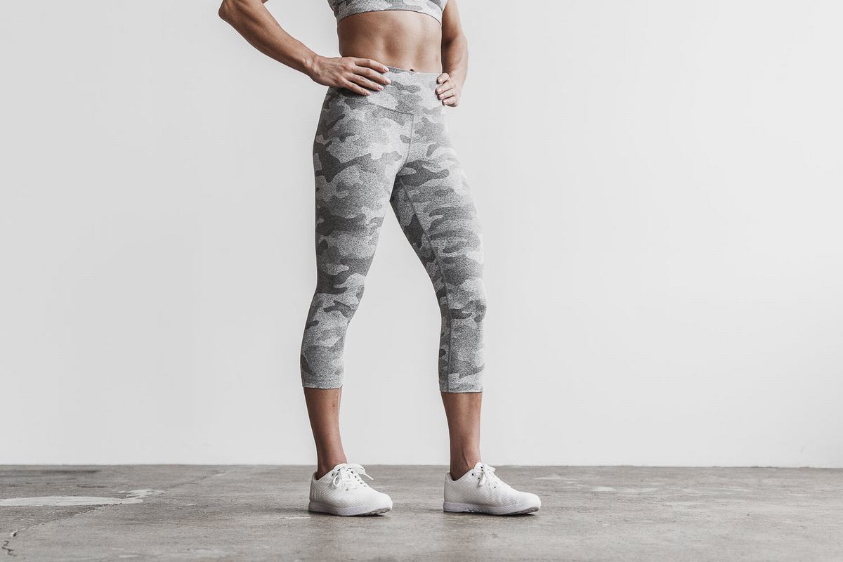 Leggings Nobull High-Rise Crop Plush Heather Femme Blanche Camouflage | RJ7862340