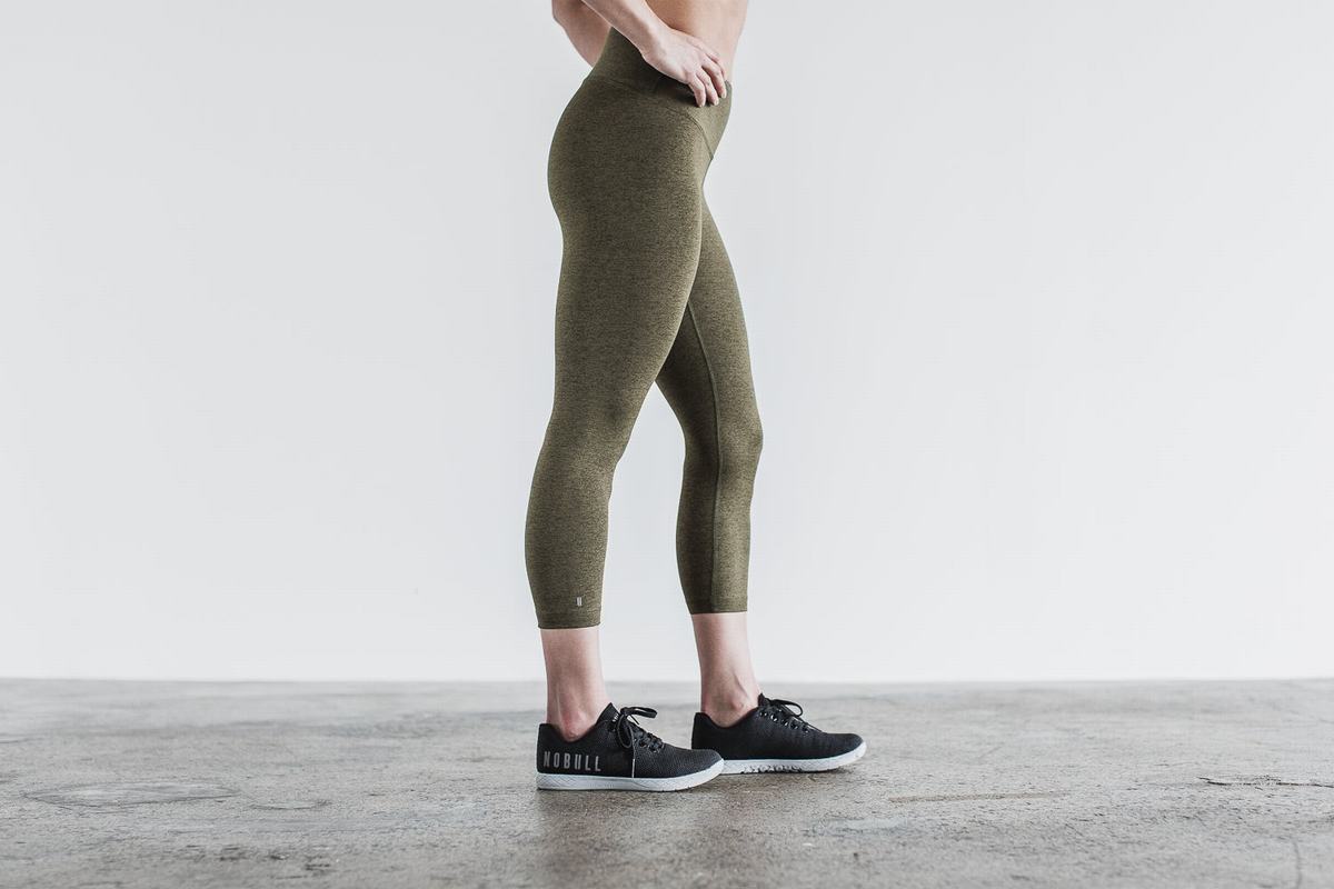 Leggings Nobull High-Rise Crop Plush Heather Femme Vert Olive | VT7602435