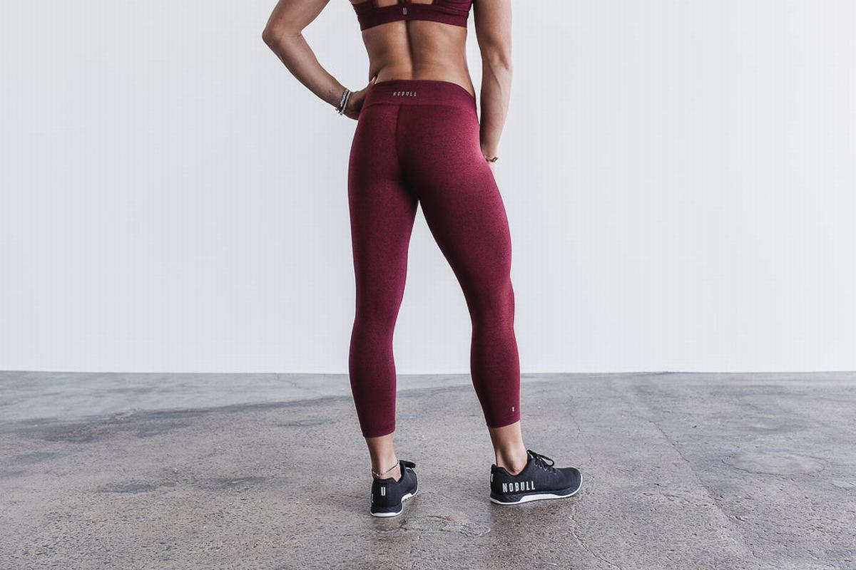 Leggings Nobull Mid-Rise Crop Plush Heather Femme Rouge Foncé | DQ5943761