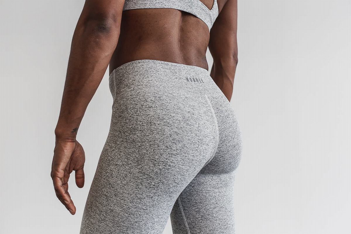 Leggings Nobull Mid-Rise Crop Plush Heather Femme Blanche | HE8046127