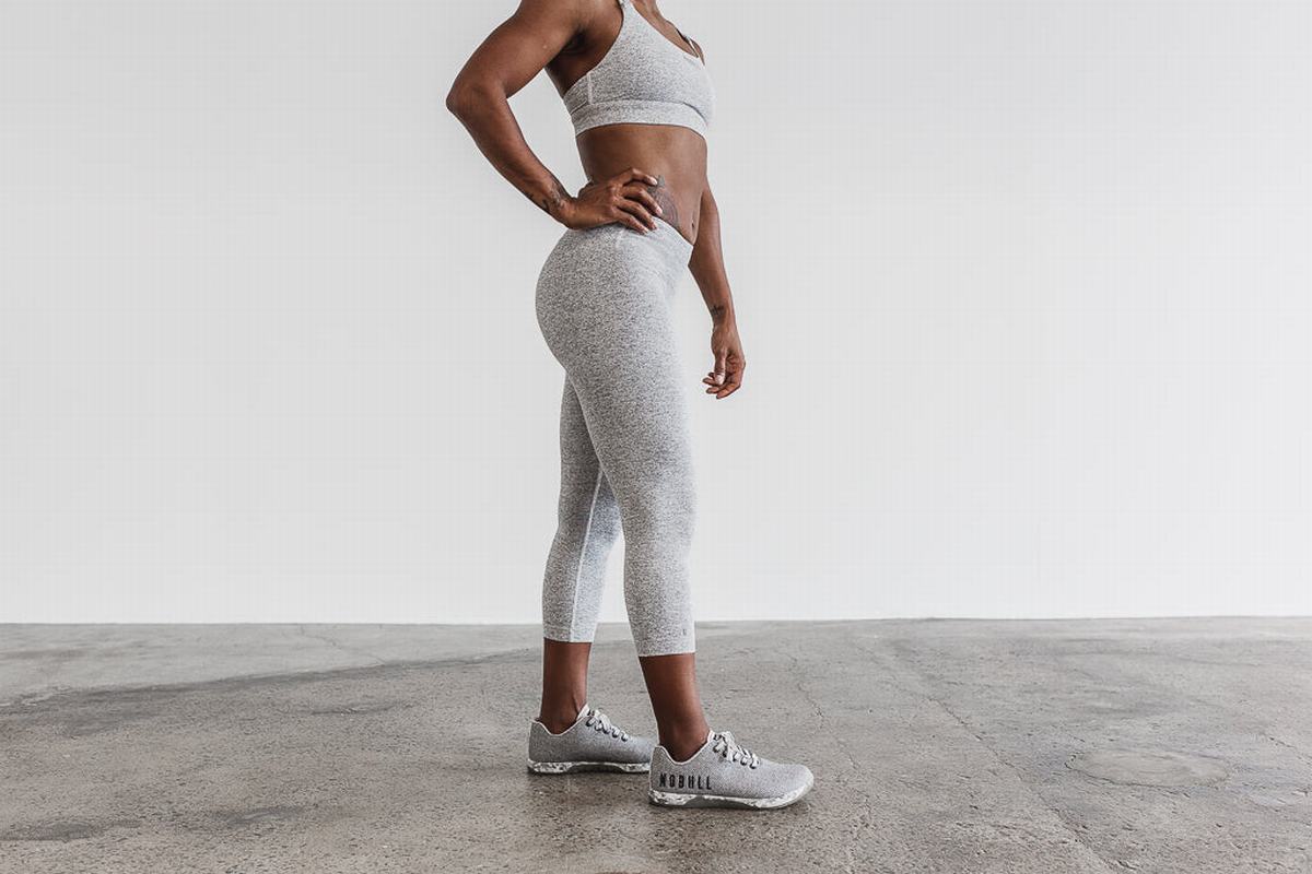 Leggings Nobull Mid-Rise Crop Plush Heather Femme Blanche | HE8046127