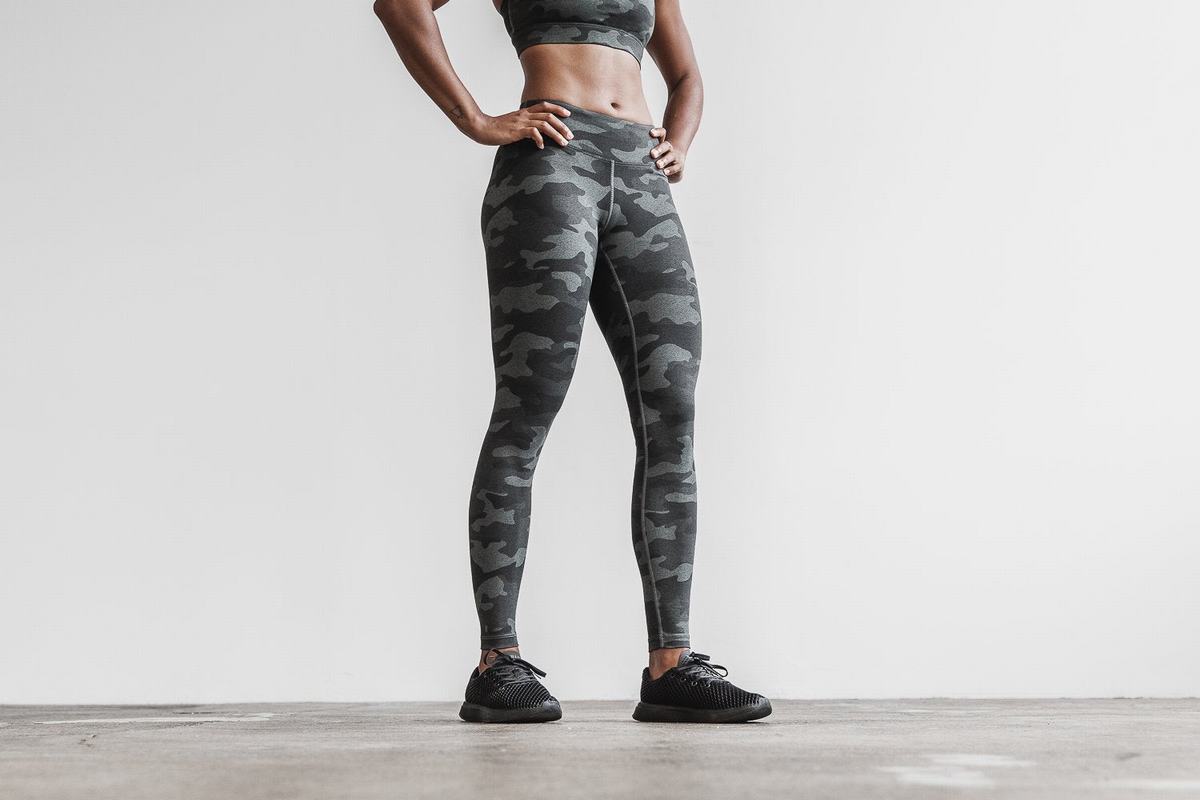 Leggings Nobull Mid-Rise Tight Plush Heather Femme Grise Camouflage | IS5943178