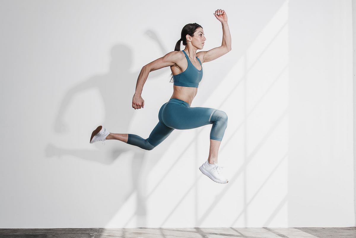 Leggings Nobull Pace Crop Femme Grise Bleu | AN2917835