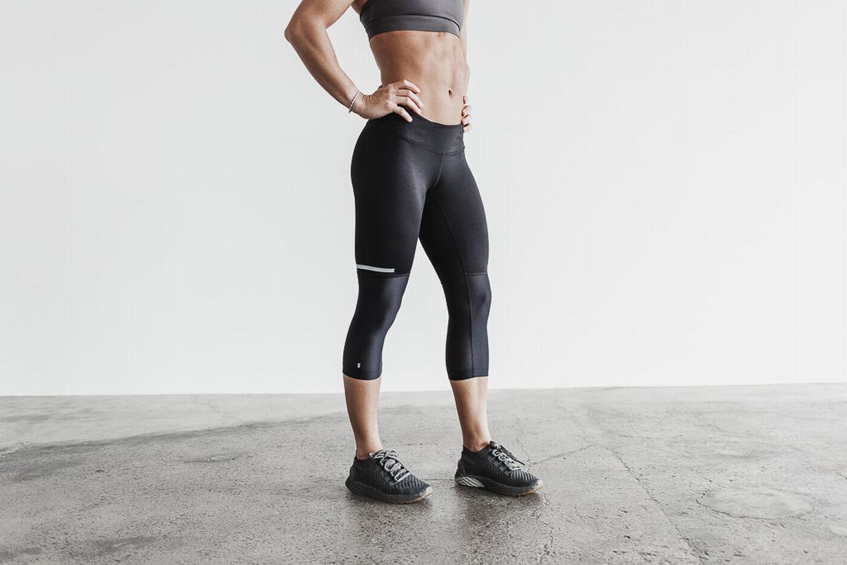 Leggings Nobull Pace Crop Femme Noir | JZ4087392