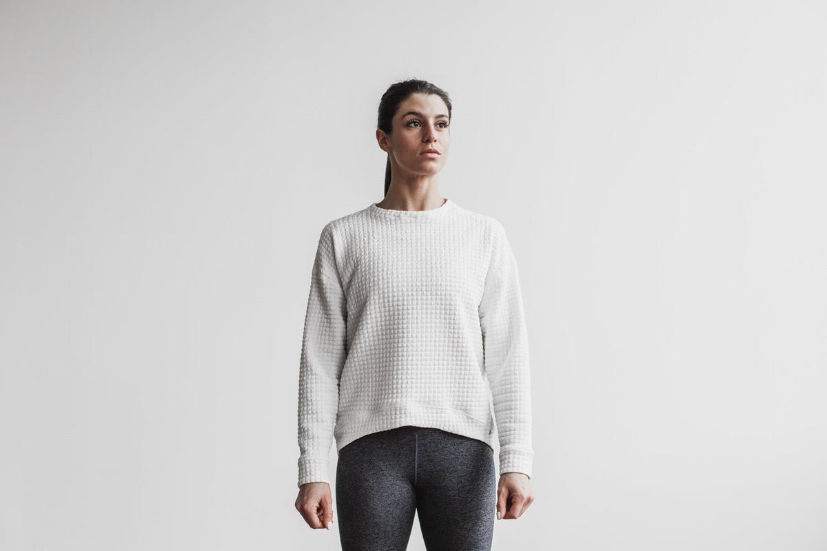 Pullover Nobull Quilted Crew Femme Blanche | PI5087132