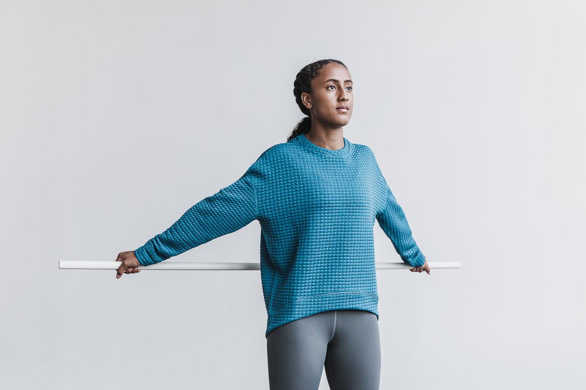 Pullover Nobull Quilted Crew Femme Grise Bleu | UX4312958