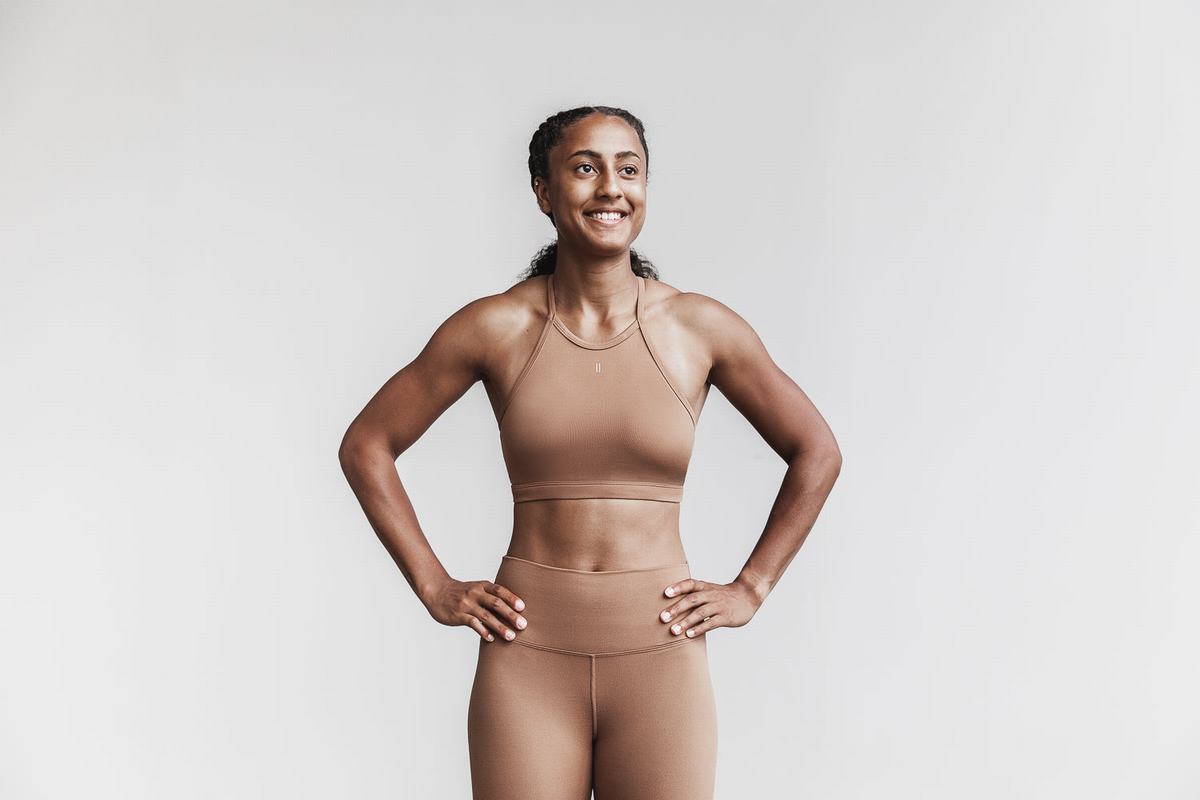 Soutien Gorge Sport Nobull Halter Matte Femme Marron | OW4793210