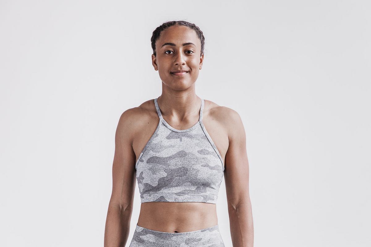 Soutien Gorge Sport Nobull Halter Plush Heather Femme Blanche Camouflage | HM2647091