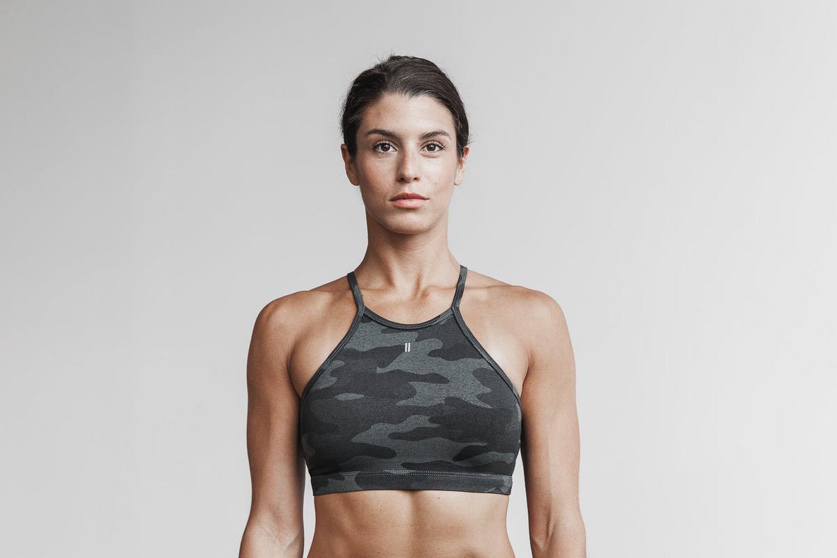 Soutien Gorge Sport Nobull Halter Plush Heather Femme Grise Camouflage | IE4768520
