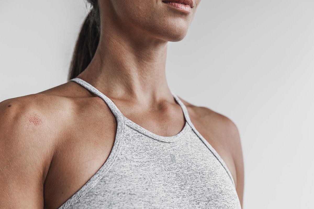 Soutien Gorge Sport Nobull Halter Plush Heather Femme Blanche | NE8352960