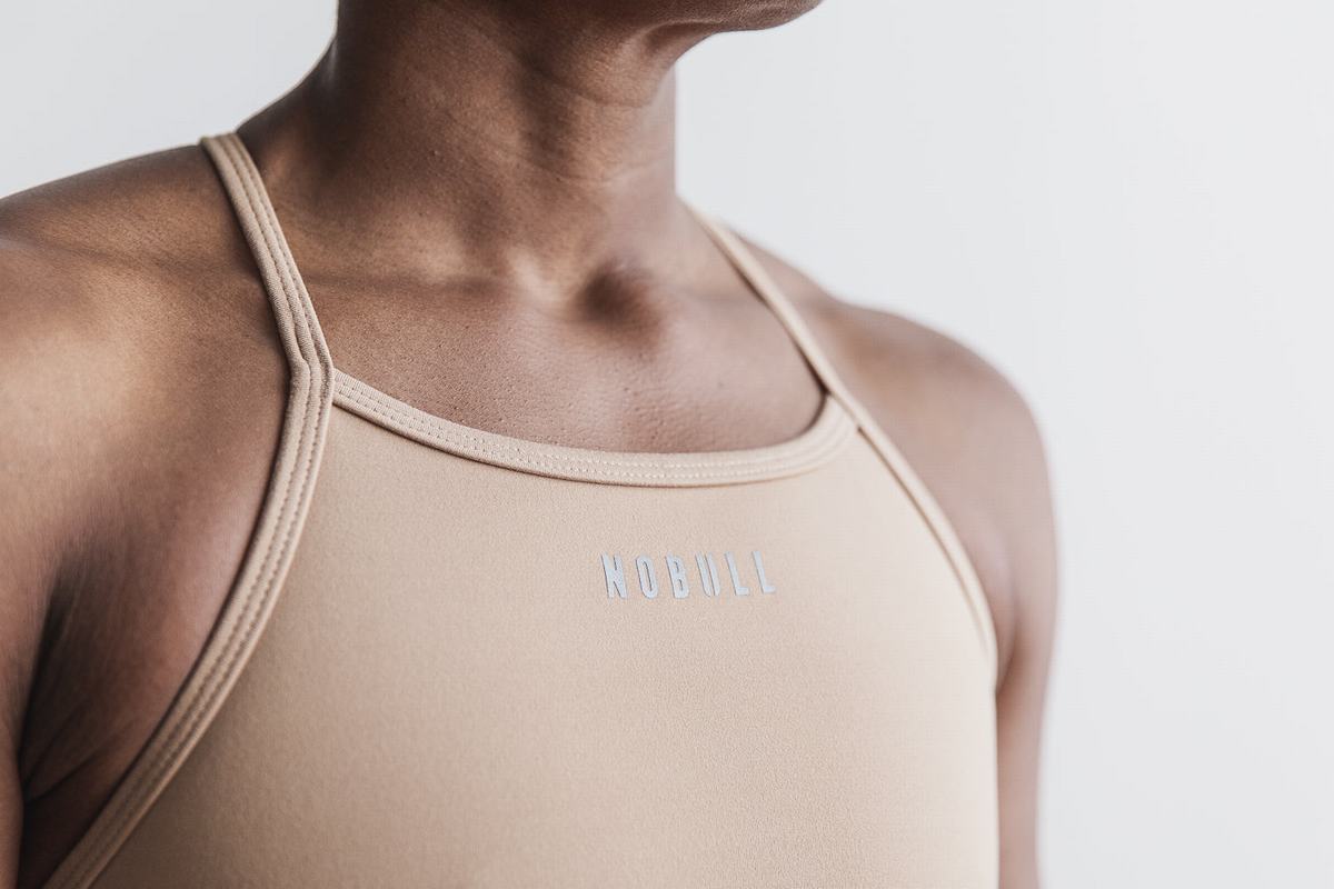Soutien Gorge Sport Nobull High-Neck Matte Femme Beige | CG6493152