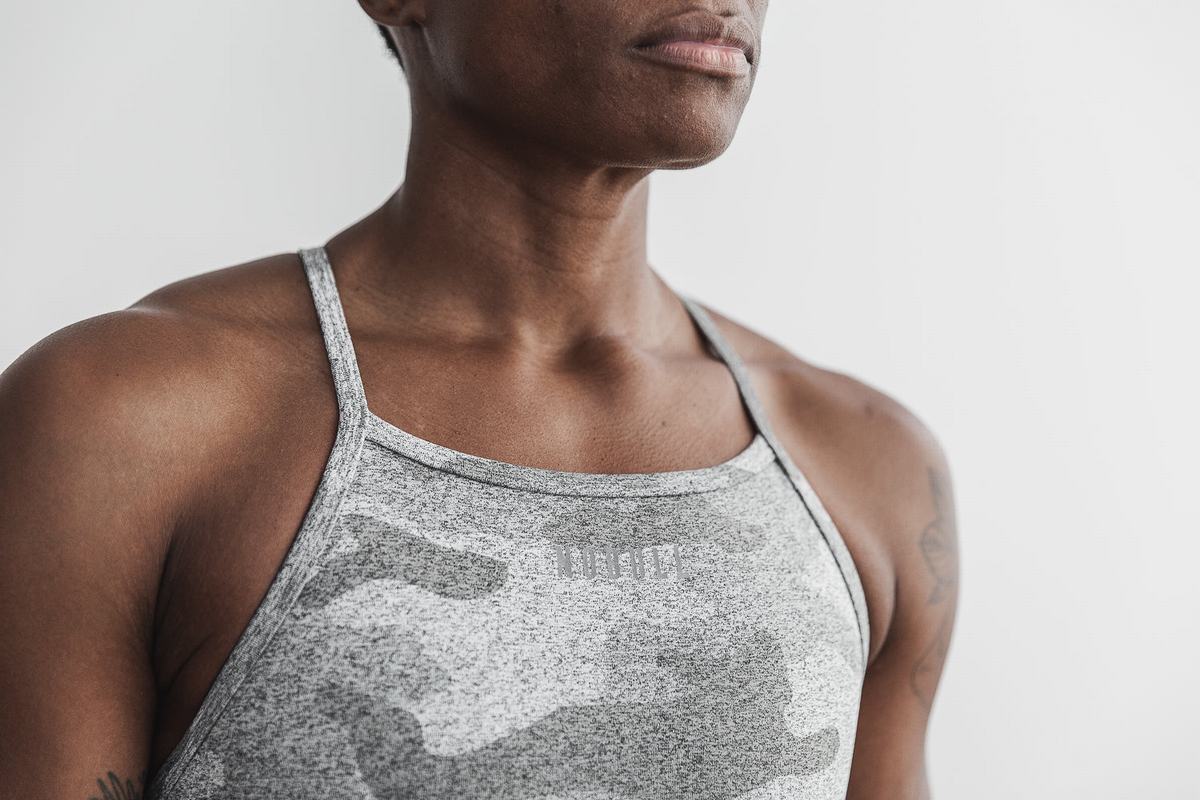Soutien Gorge Sport Nobull High-Neck Plush Heather Femme Blanche Camouflage | VB6738214