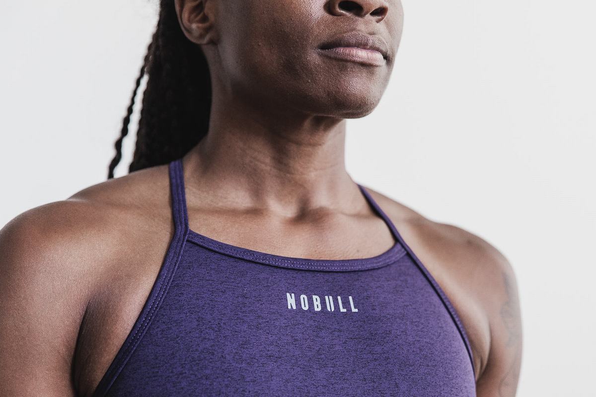 Soutien Gorge Sport Nobull High-Neck Plush Heather Femme Violette Foncé | VI4012865