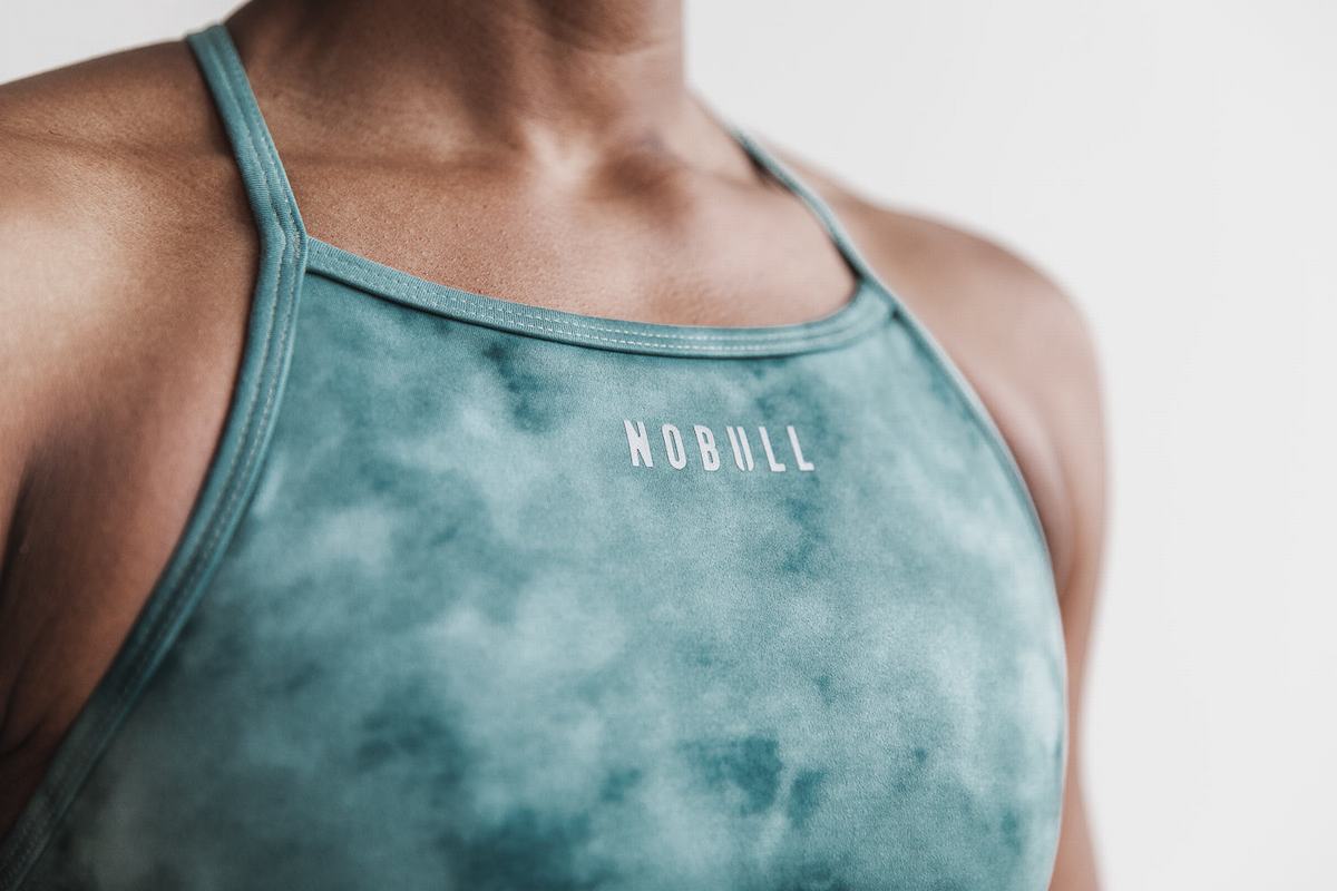 Soutien Gorge Sport Nobull High-Neck Tie-Dye Femme Bleu Vert Foncé | UI4780923