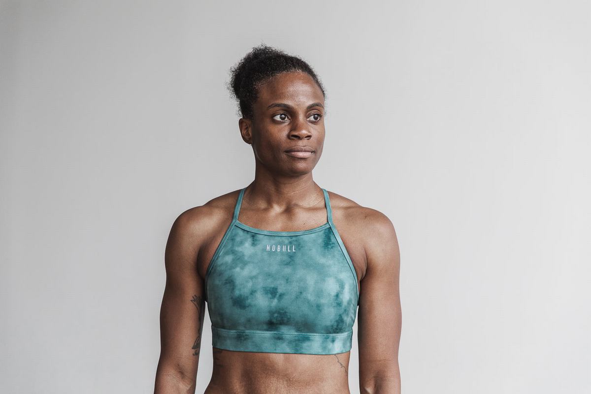 Soutien Gorge Sport Nobull High-Neck Tie-Dye Femme Bleu Vert Foncé | UI4780923