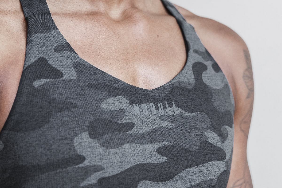 Soutien Gorge Sport Nobull Pace Plush Heather Femme Grise Foncé Camouflage | LI8570416