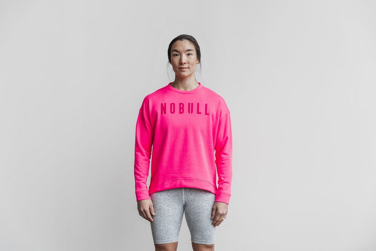 Sweatshirt Nobull Crew Neon Femme Rose | QT4267385