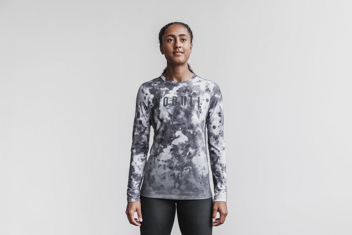 T-Shirt Manche Longue Nobull Dip-Dye Femme Blanche Noir | MT6298537
