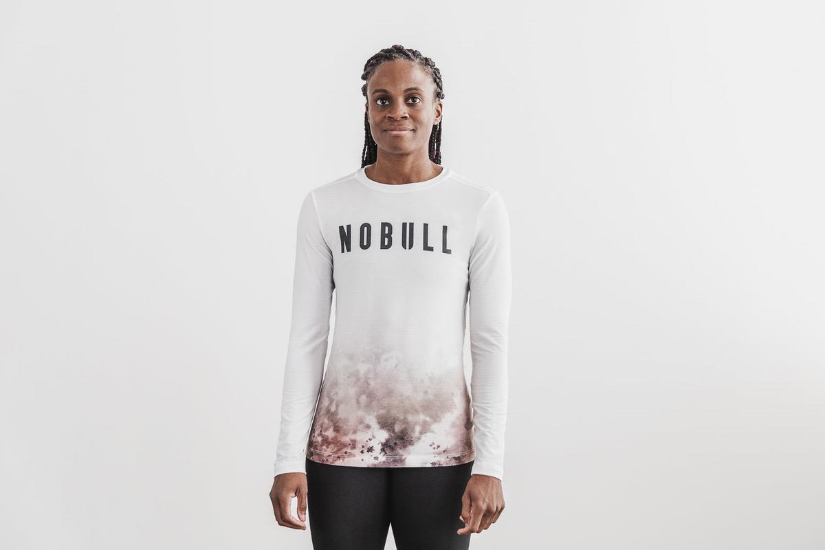 T-Shirt Manche Longue Nobull Dip-Dye Femme Blanche | ZW1932460