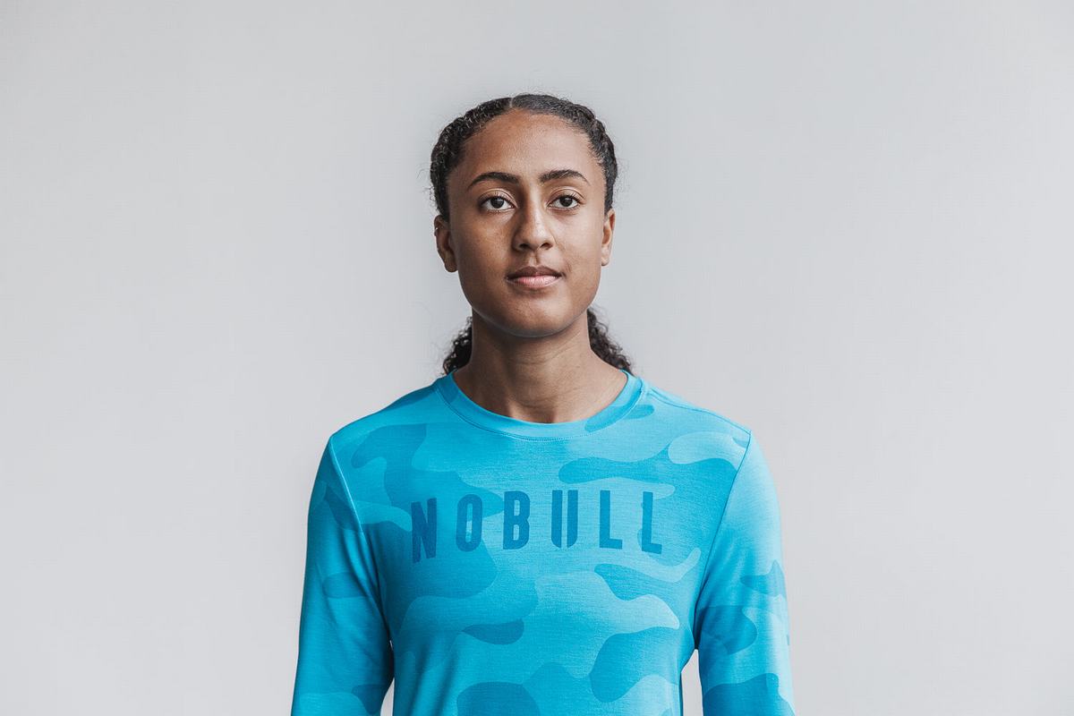 T-Shirt Manche Longue Nobull Femme Bleu Camouflage | ZW5319670