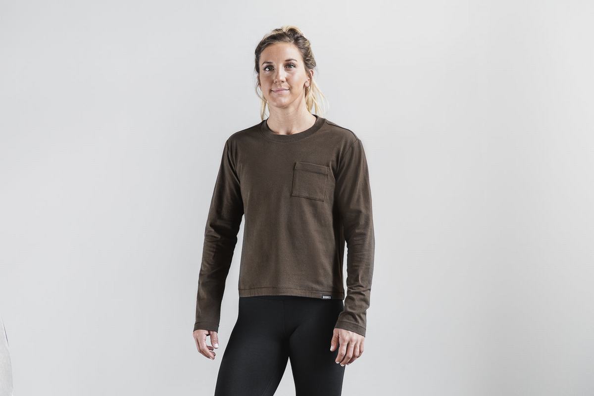T-Shirt Manche Longue Nobull Heavyweight Pocket Boxy Femme Chocolat | AO8920714