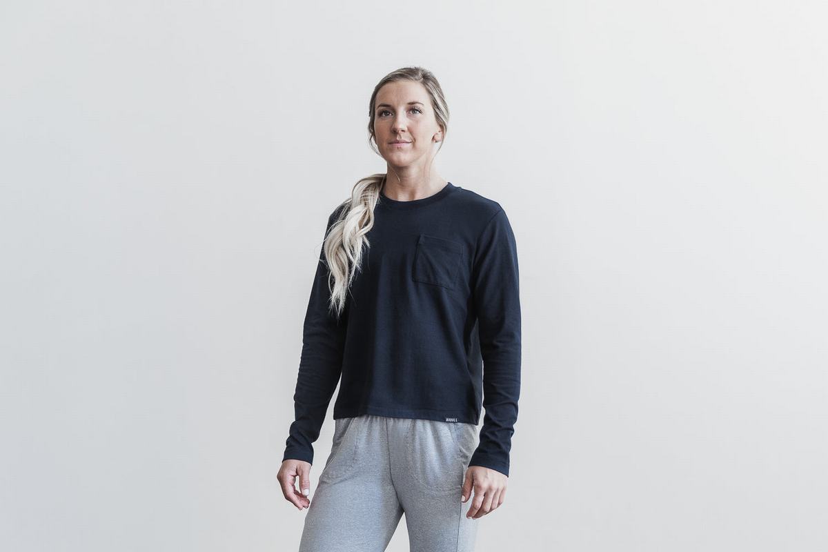 T-Shirt Manche Longue Nobull Heavyweight Pocket Boxy Femme Bleu Marine | DF3940172