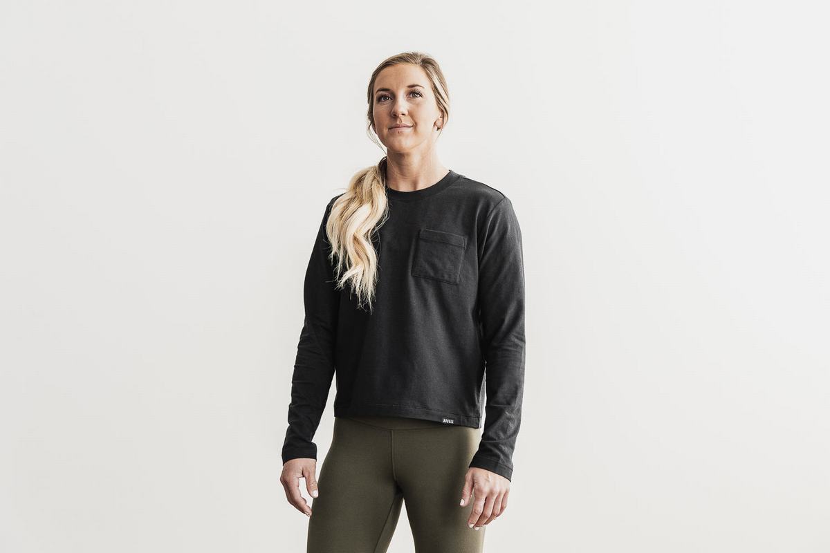T-Shirt Manche Longue Nobull Heavyweight Pocket Boxy Femme Noir | NE2918405