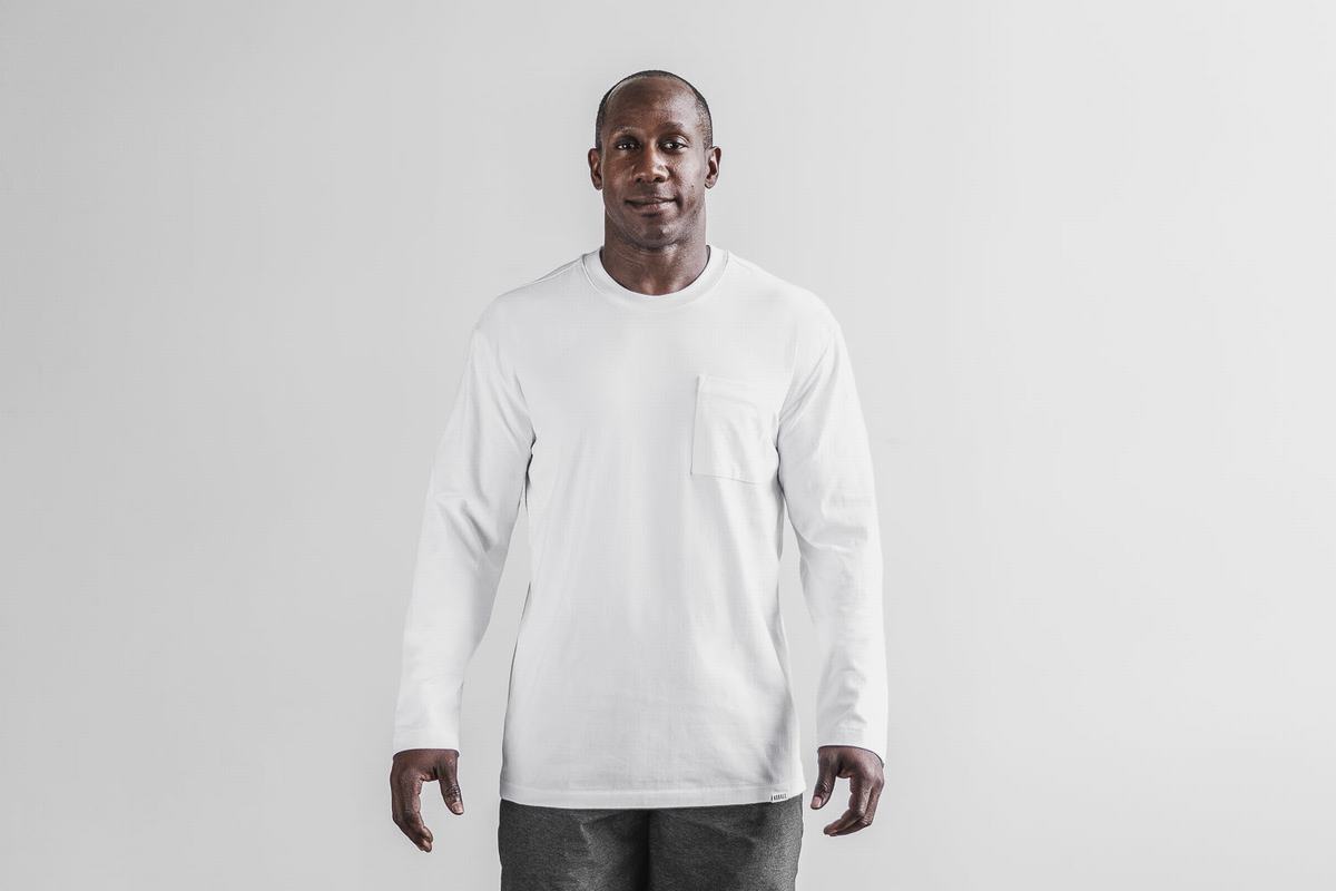 T-Shirt Manche Longue Nobull Heavyweight Pocket Homme Blanche | OJ3108275
