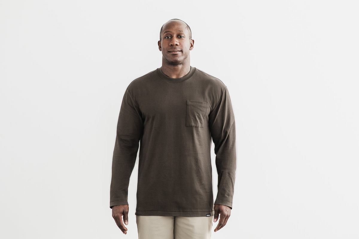 T-Shirt Manche Longue Nobull Heavyweight Pocket Homme Chocolat | TM5342816