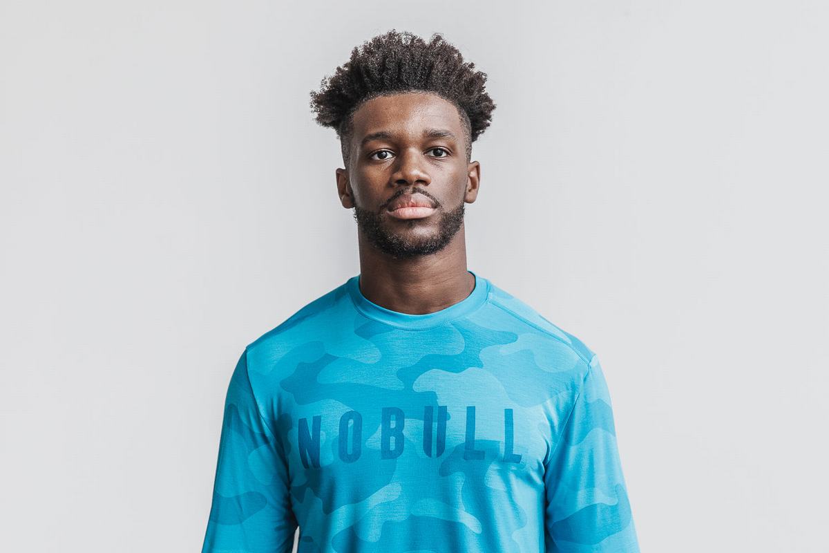T-Shirt Manche Longue Nobull Homme Bleu Camouflage | RS9012683