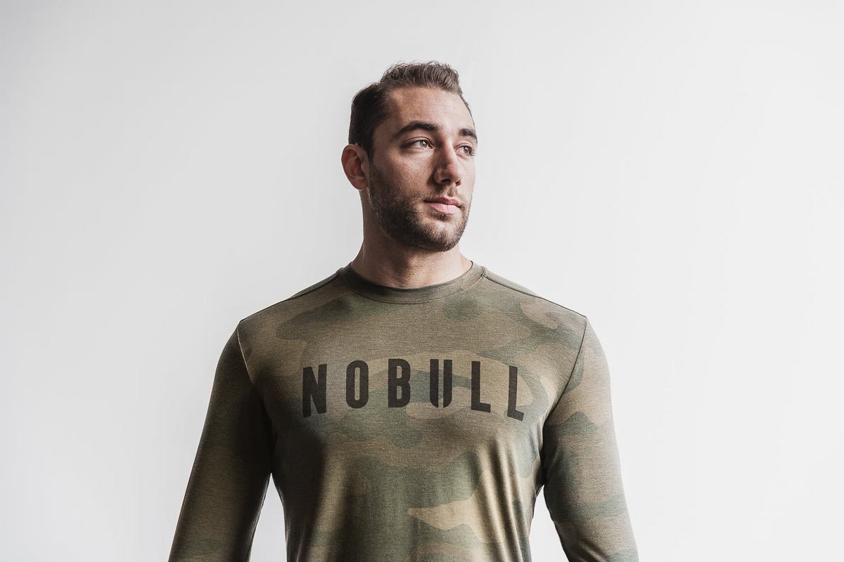 T-Shirt Manche Longue Nobull Homme Vert Camouflage | VY6759018