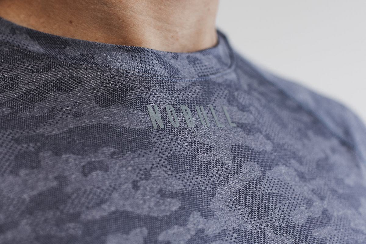 T-Shirt Manche Longue Nobull Lightweight Textured Homme Bleu Marine Camouflage | AJ2540986