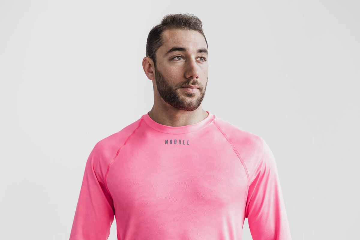T-Shirt Manche Longue Nobull Lightweight Textured Homme Rose Camouflage | FQ7284059