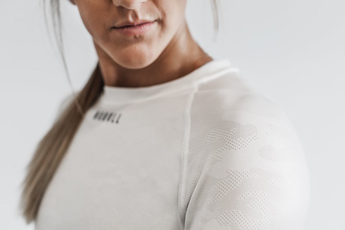 T-Shirt Manche Longue Nobull Lightweight Textured Femme Blanche Camouflage | JN1724836