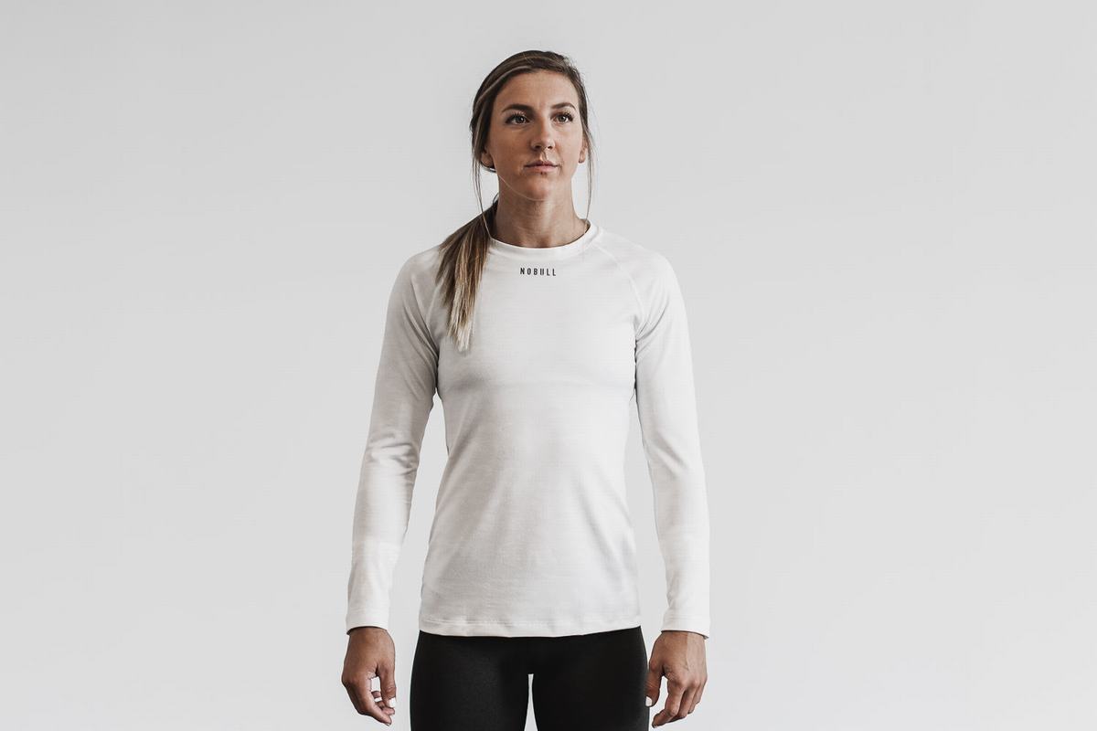 T-Shirt Manche Longue Nobull Lightweight Textured Femme Blanche Camouflage | JN1724836