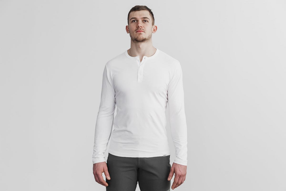 T-Shirt Manche Longue Nobull Lightweight Henley Homme Blanche | LZ1864073