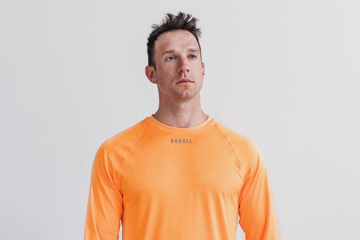 T-Shirt Manche Longue Nobull Lightweight Textured Homme Orange Camouflage | SX6527084