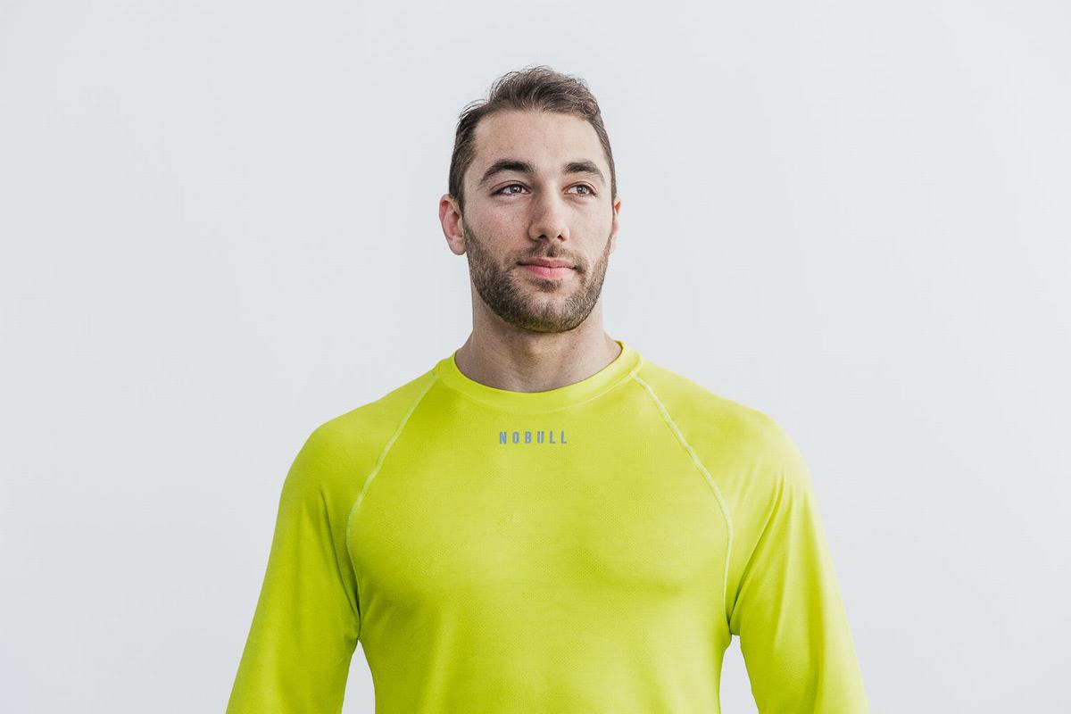 T-Shirt Manche Longue Nobull Lightweight Textured Homme Jaune Camouflage | VJ0342517