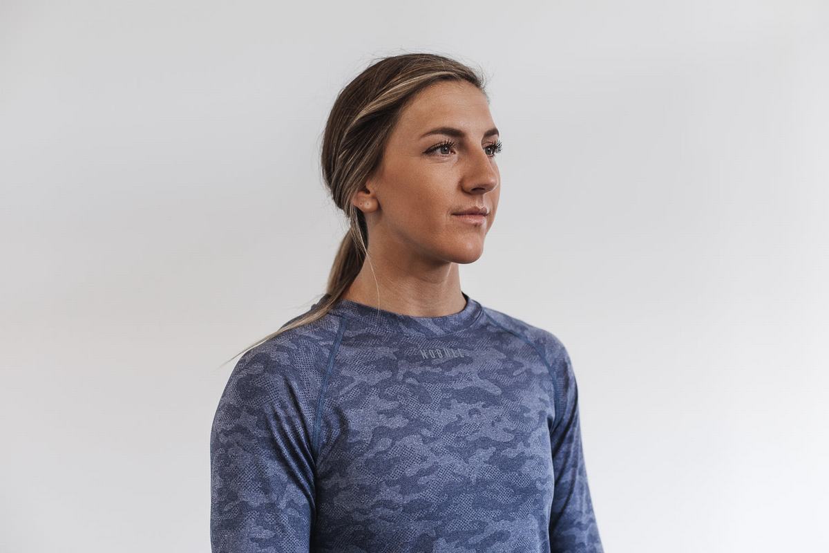 T-Shirt Manche Longue Nobull Lightweight Textured Femme Bleu Marine Camouflage | VW3921047